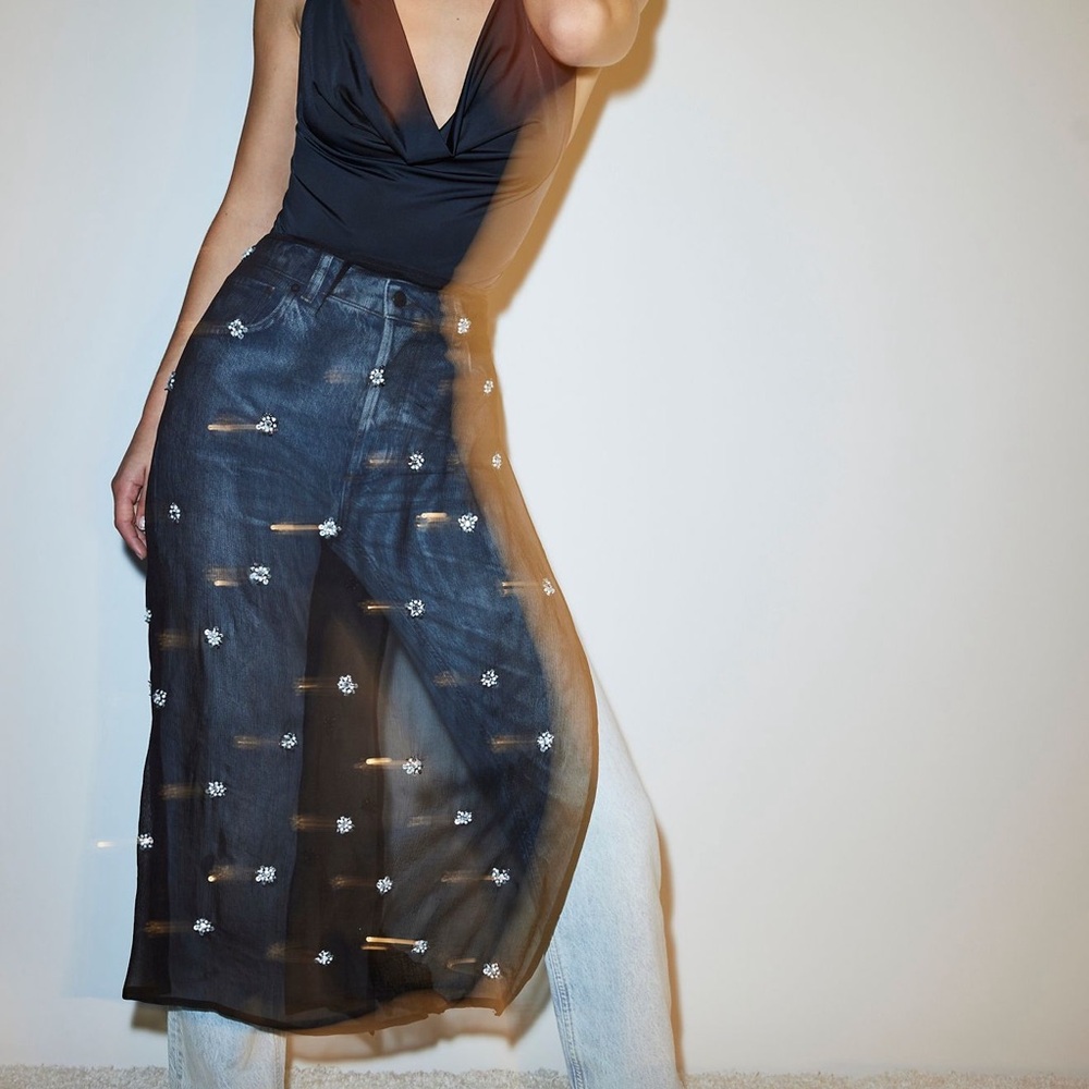 Free People Black Sheer Embroidered Skirt/sarong/coverup